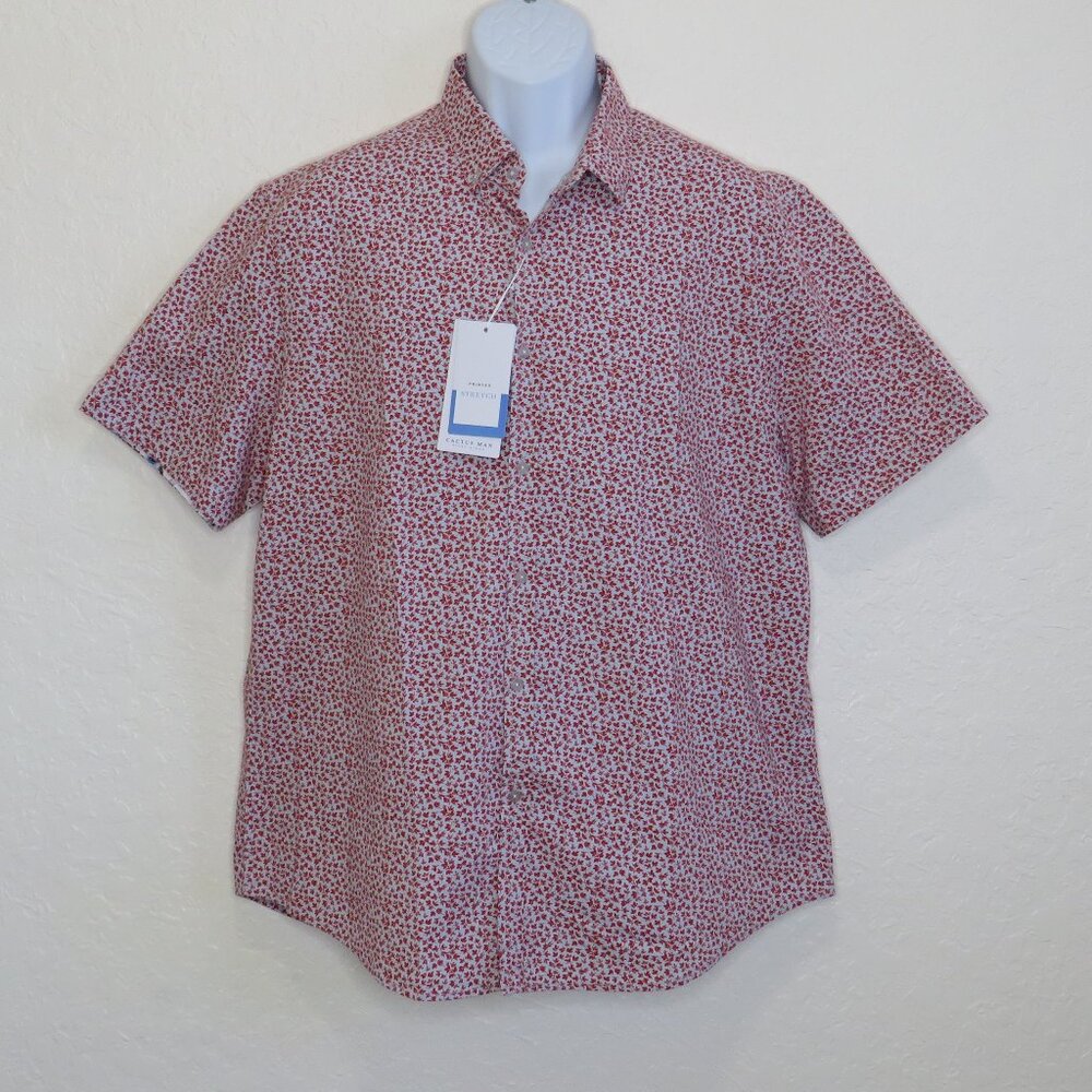 Cactus Man* Men's Short Sleeve Button Curved Hem Leaf Print Shirt~ Size XL‎
